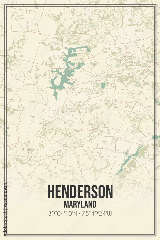 Retro US city map of Henderson, Maryland. Vintage street map.