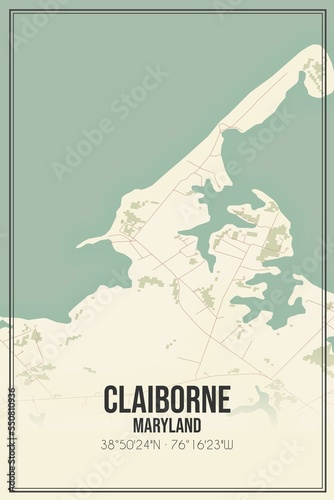 Retro US city map of Claiborne  Maryland. Vintage street map.