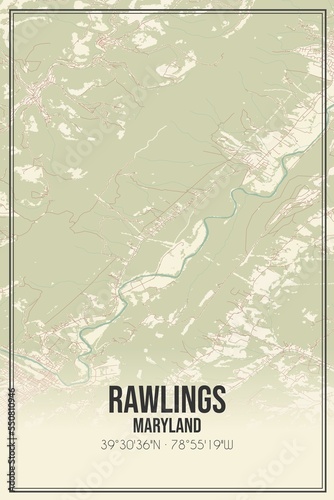 Retro US city map of Rawlings, Maryland. Vintage street map. photo