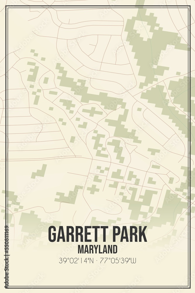 Retro US city map of Garrett Park, Maryland. Vintage street map.