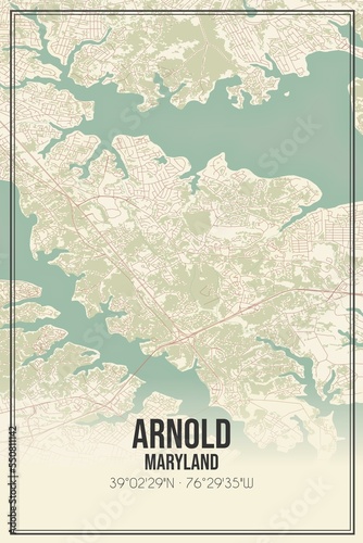 Retro US city map of Arnold, Maryland. Vintage street map.