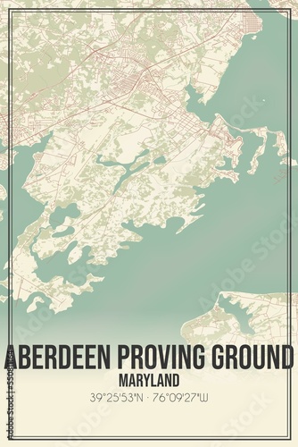 Retro US city map of Aberdeen Proving Ground, Maryland. Vintage street map. photo