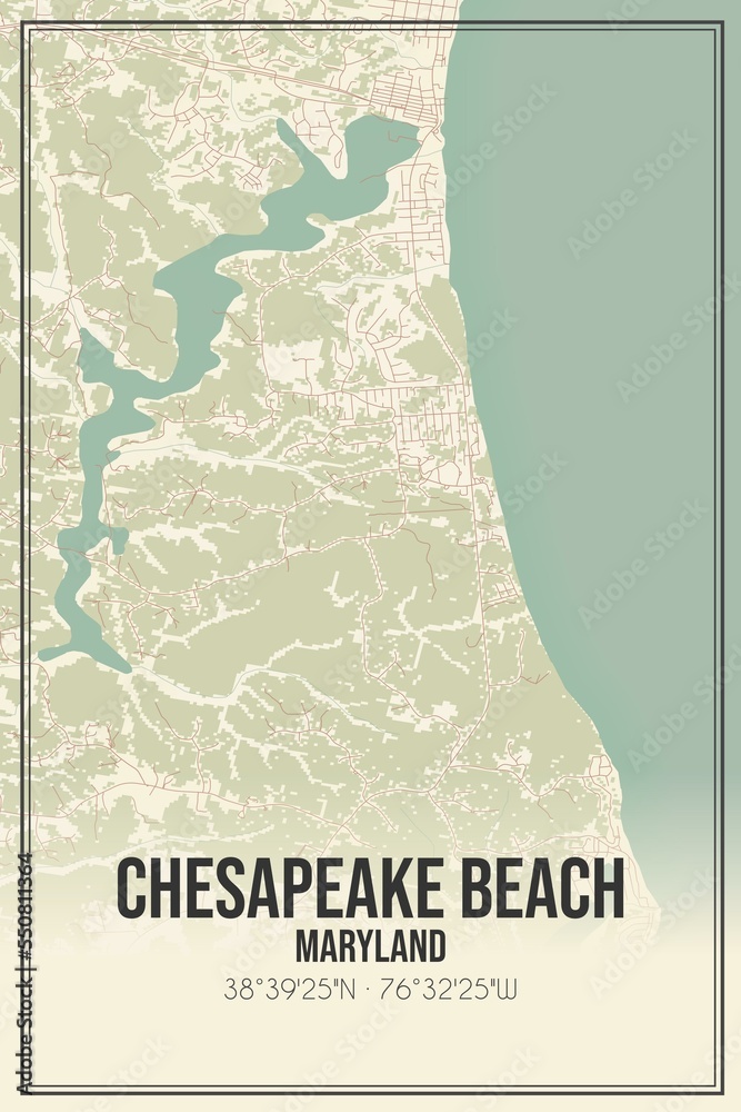 Fototapeta premium Retro US city map of Chesapeake Beach, Maryland. Vintage street map.