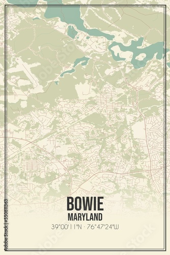 Fotografija Retro US city map of Bowie, Maryland. Vintage street map.