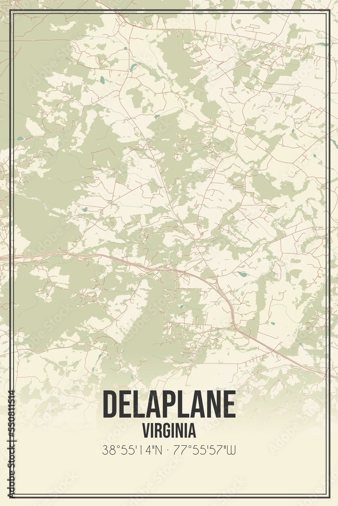 Retro US city map of Delaplane, Virginia. Vintage street map.