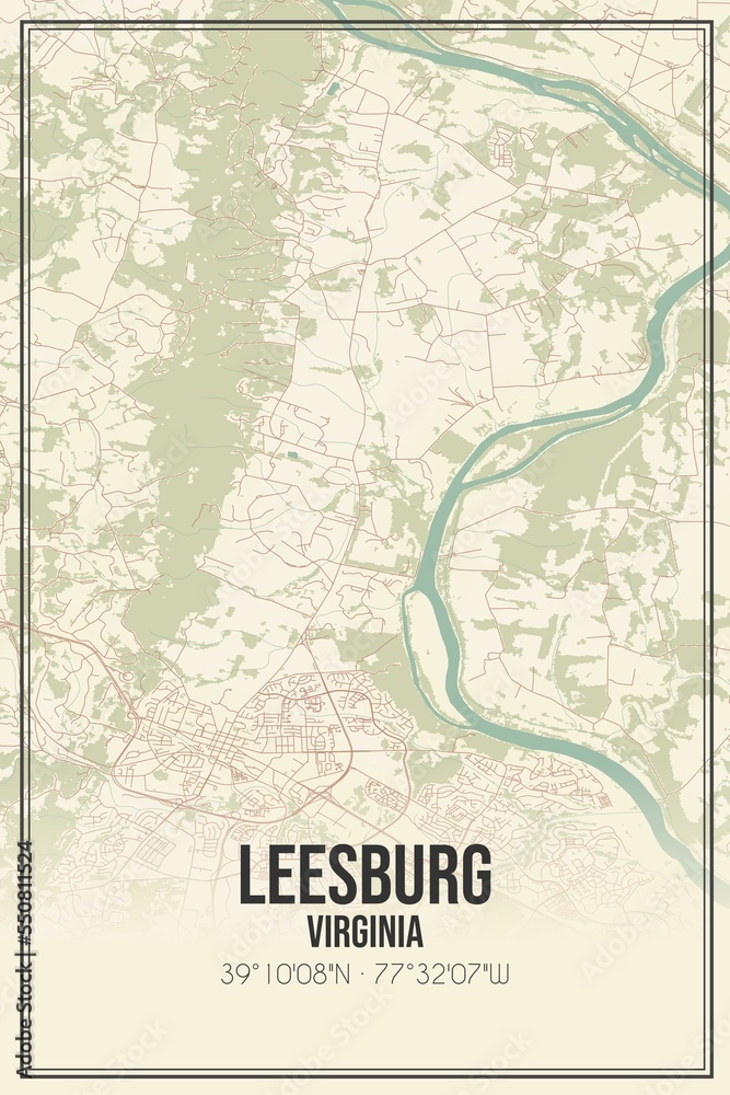 Retro Us City Map Of Leesburg Virginia Vintage Street Map Stock Illustration Adobe Stock