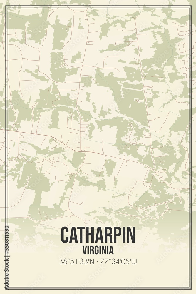 Retro US city map of Catharpin, Virginia. Vintage street map.