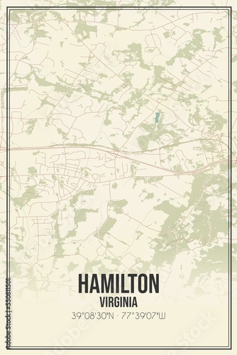 Retro US city map of Hamilton  Virginia. Vintage street map.
