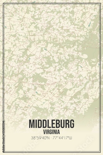 Retro US city map of Middleburg, Virginia. Vintage street map. photo