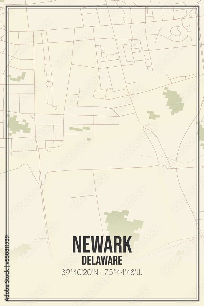 Retro US city map of Newark, Delaware. Vintage street map.