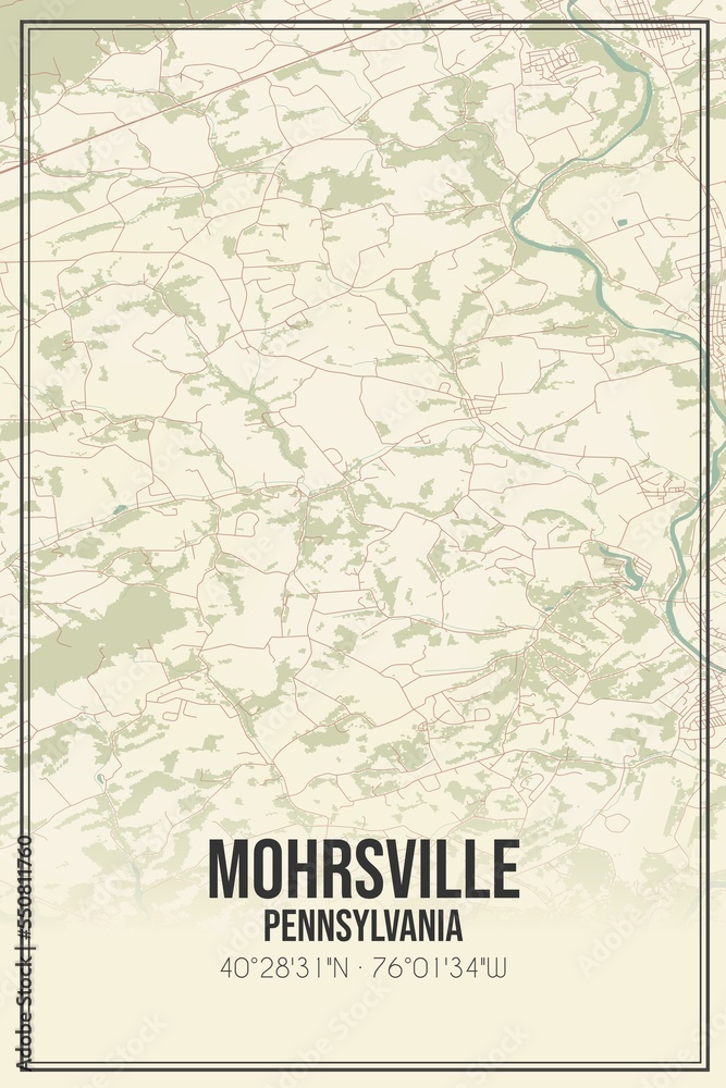 Retro US city map of Mohrsville, Pennsylvania. Vintage street map.