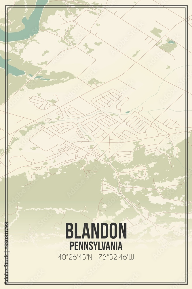 Retro US city map of Blandon, Pennsylvania. Vintage street map.