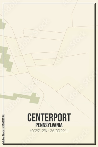 Retro US city map of Centerport, Pennsylvania. Vintage street map. photo