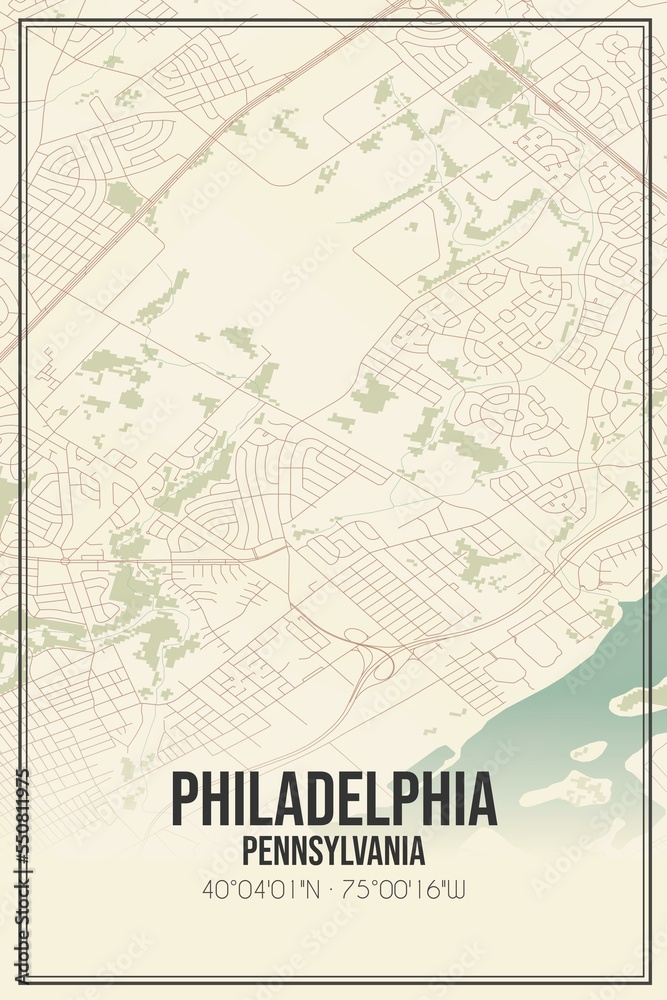 Retro US city map of Philadelphia, Pennsylvania. Vintage street map.