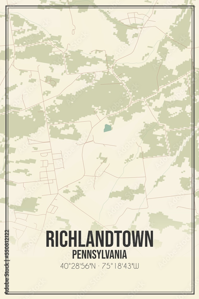 Retro US city map of Richlandtown, Pennsylvania. Vintage street map.