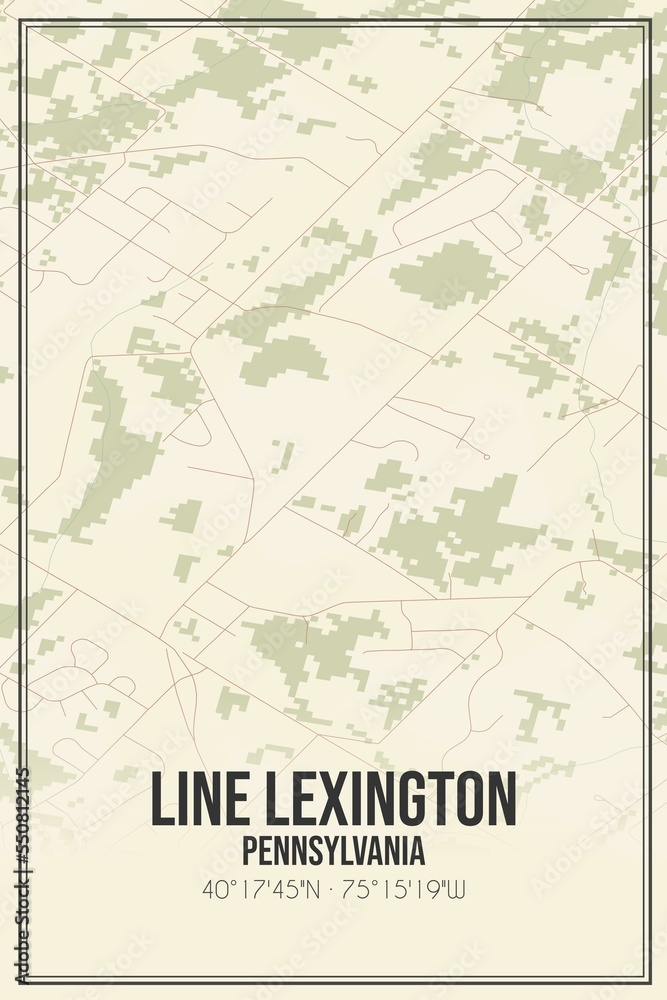 Retro US city map of Line Lexington, Pennsylvania. Vintage street map.