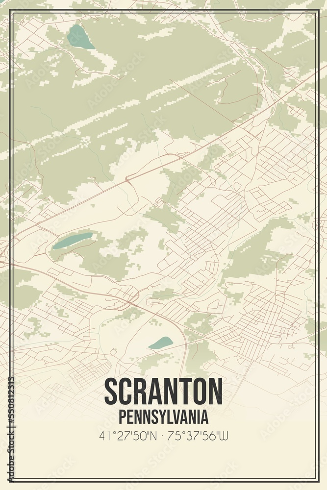 Fototapeta premium Retro US city map of Scranton, Pennsylvania. Vintage street map.