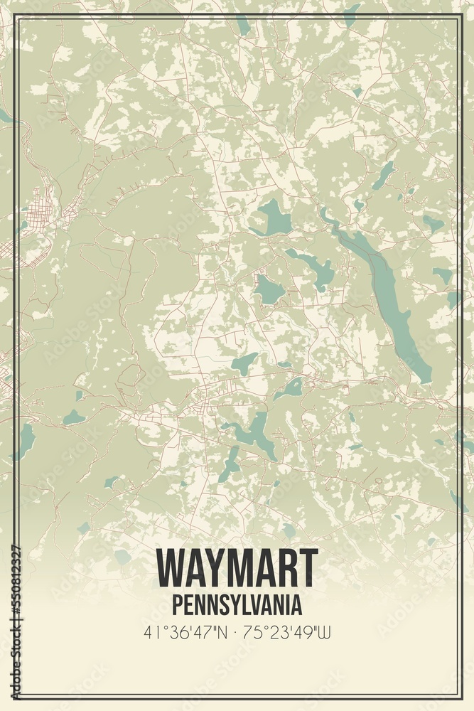 Retro US city map of Waymart, Pennsylvania. Vintage street map.