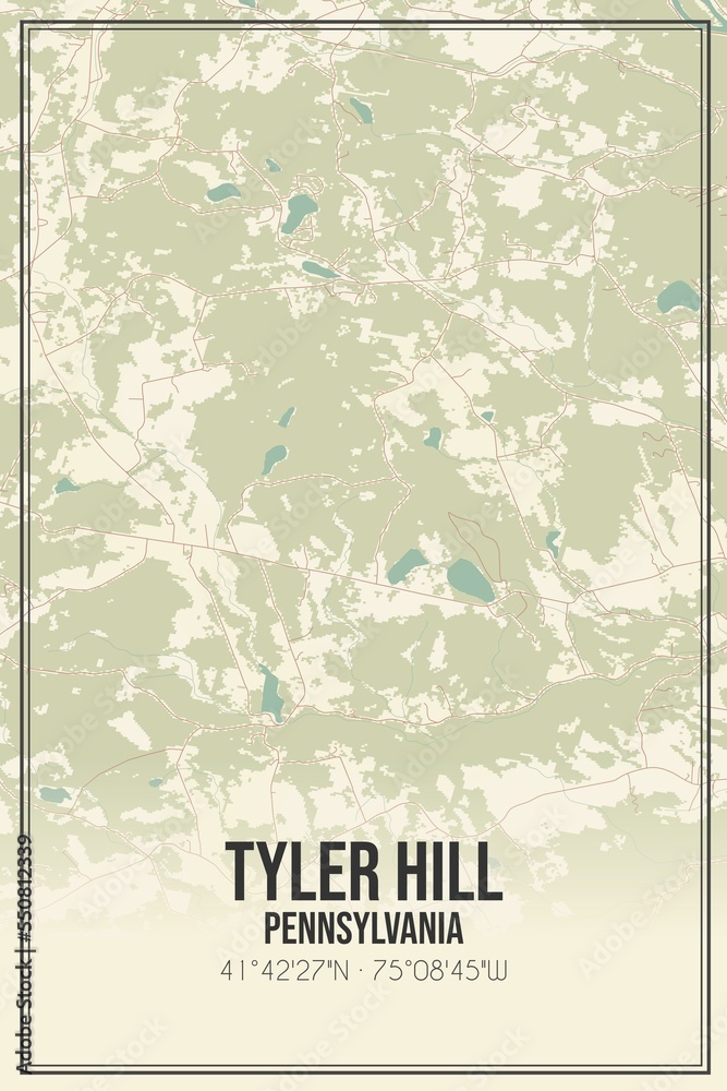 Retro US city map of Tyler Hill, Pennsylvania. Vintage street map.