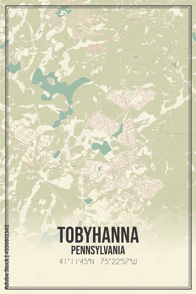 Retro US city map of Tobyhanna, Pennsylvania. Vintage street map.