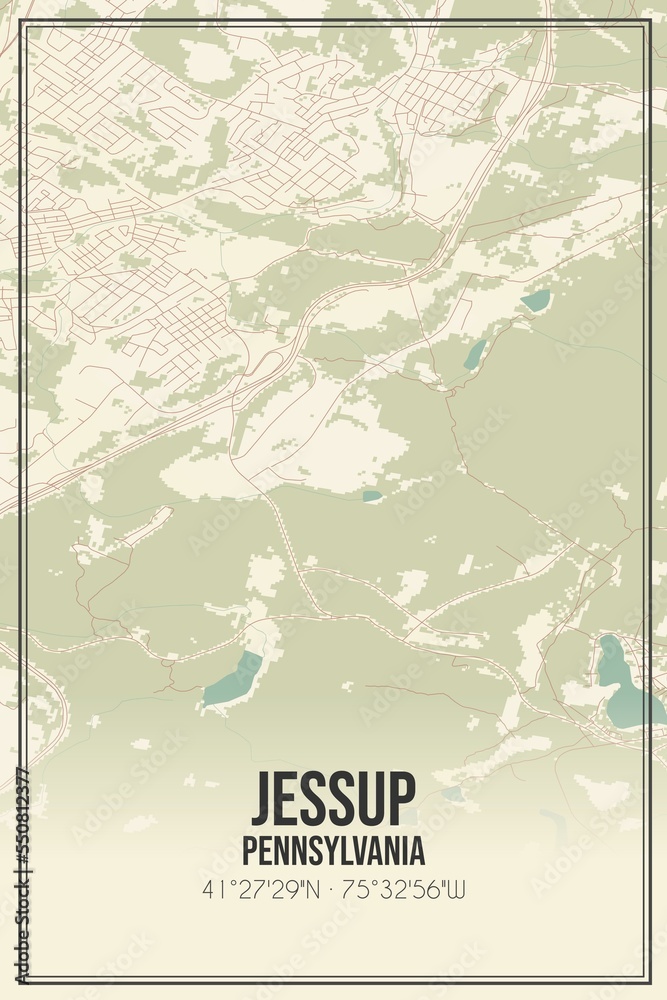 Obraz premium Retro US city map of Jessup, Pennsylvania. Vintage street map.