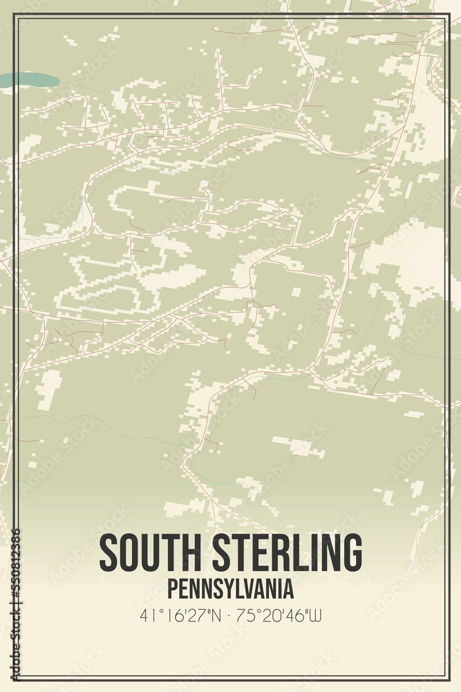 Retro US city map of South Sterling, Pennsylvania. Vintage street map.