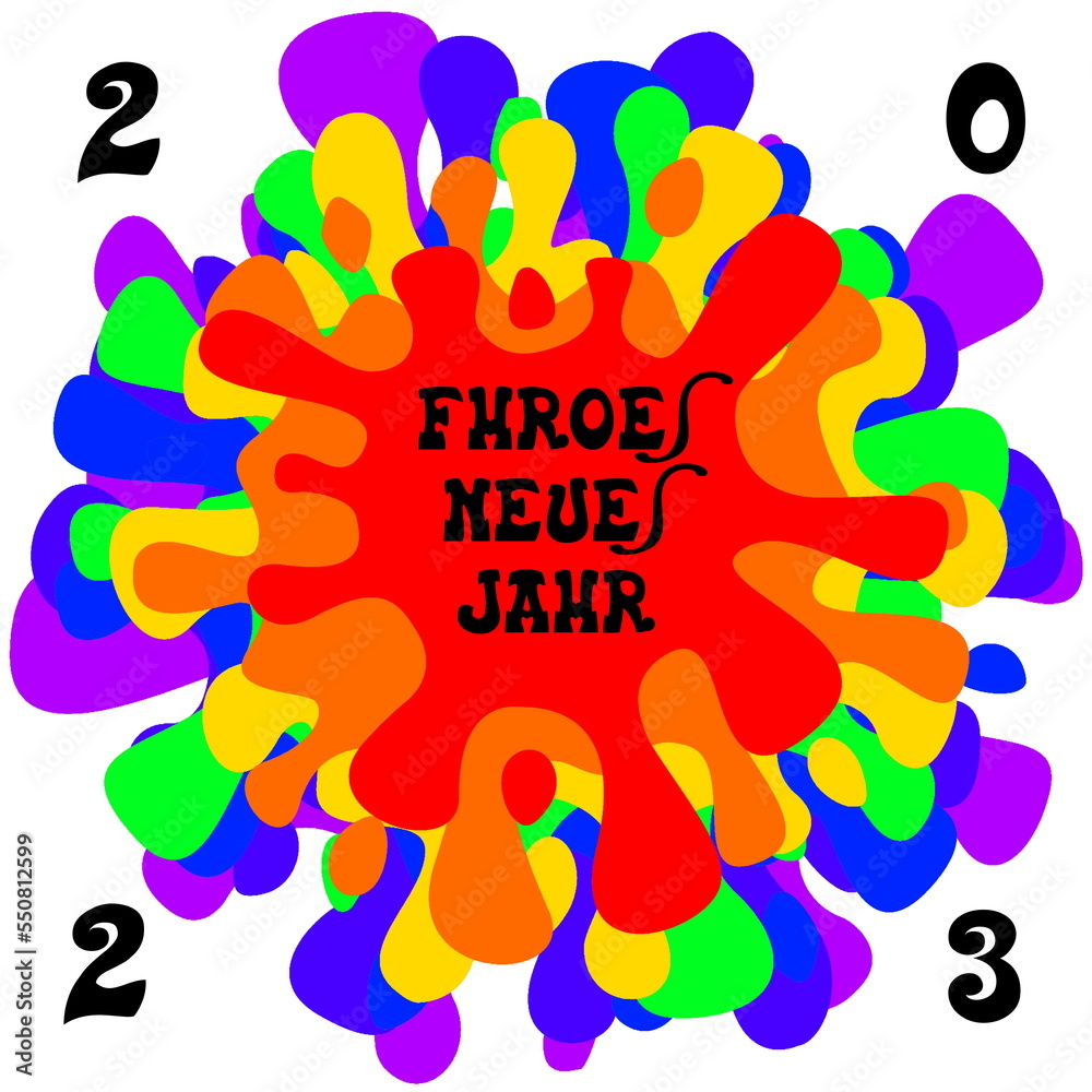 Carte de Voeux carrée pour la nouvelle année 2023 avec des taches de peinture multicolores