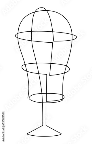 Model of a human head, a template for making hats. Blank mockup for a hat. Continuous line drawing illustration.