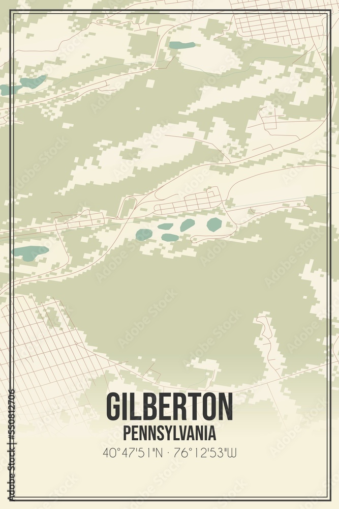 Fototapeta premium Retro US city map of Gilberton, Pennsylvania. Vintage street map.