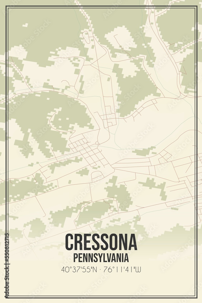 Retro US city map of Cressona, Pennsylvania. Vintage street map.