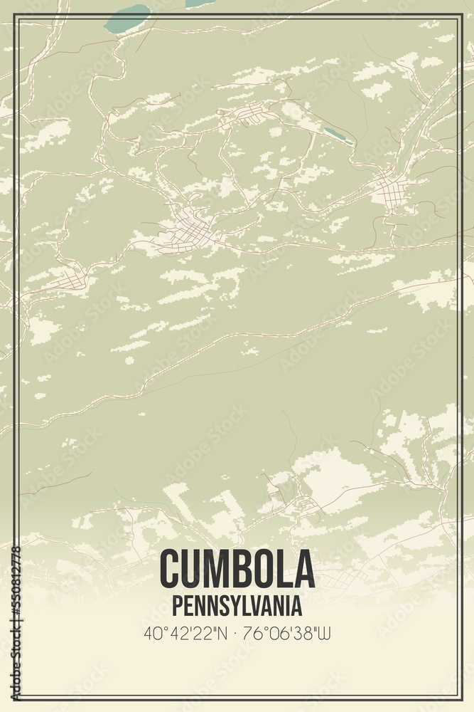 Retro US city map of Cumbola, Pennsylvania. Vintage street map.