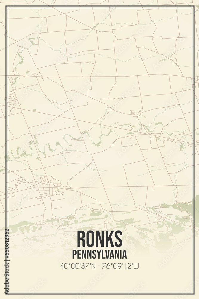 Retro US city map of Ronks, Pennsylvania. Vintage street map.