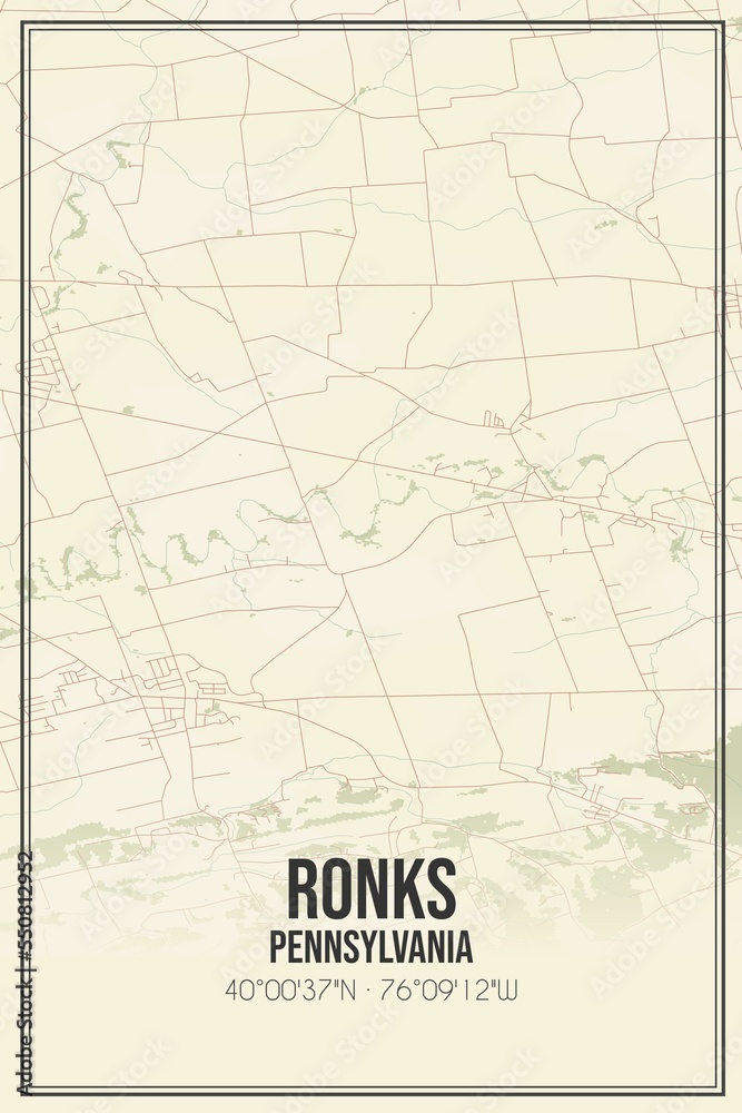 Fototapeta premium Retro US city map of Ronks, Pennsylvania. Vintage street map.