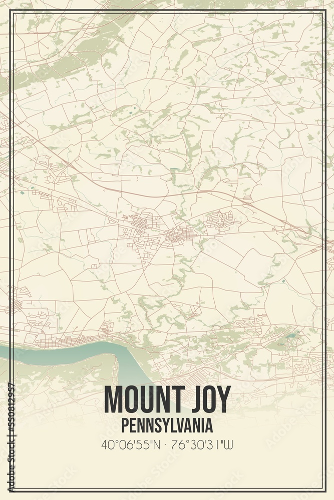 Retro US city map of Mount Joy, Pennsylvania. Vintage street map.