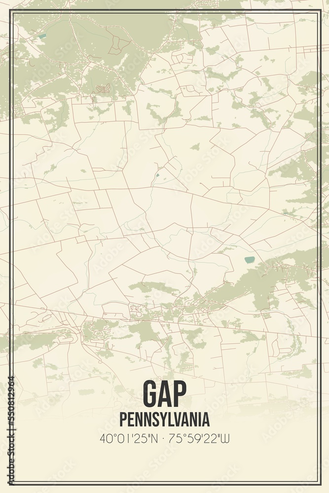 Retro US city map of Gap, Pennsylvania. Vintage street map.