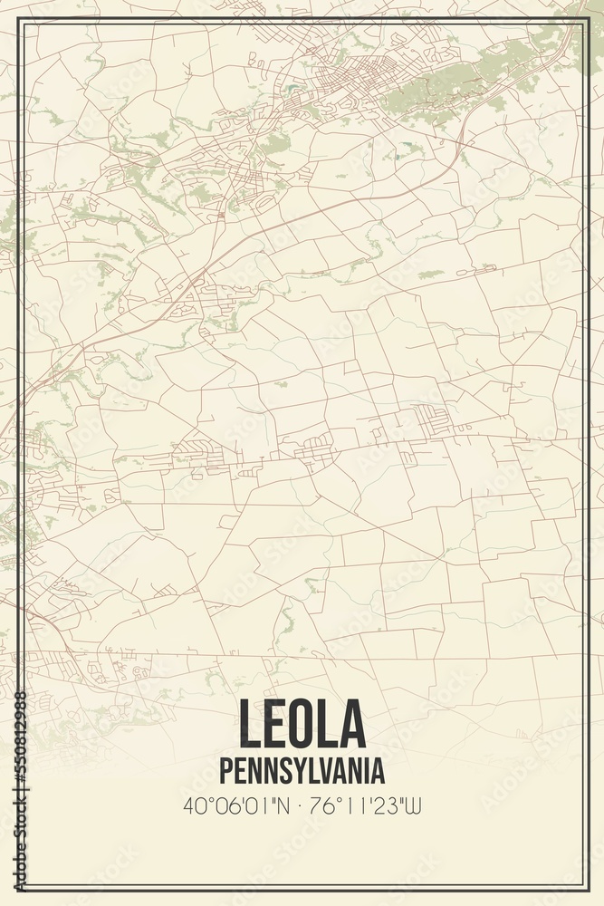 Retro US city map of Leola, Pennsylvania. Vintage street map.