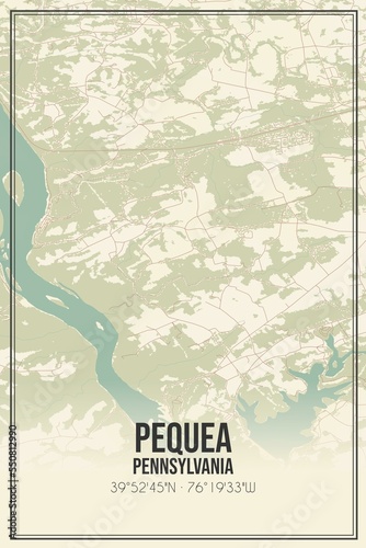Retro US city map of Pequea, Pennsylvania. Vintage street map. photo