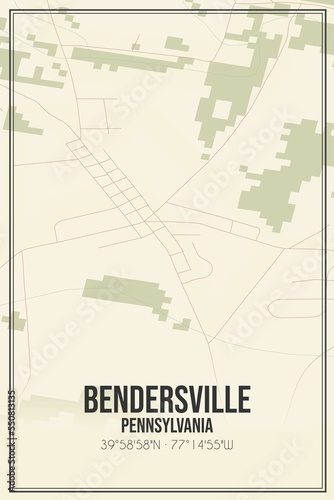 Retro US city map of Bendersville, Pennsylvania. Vintage street map.