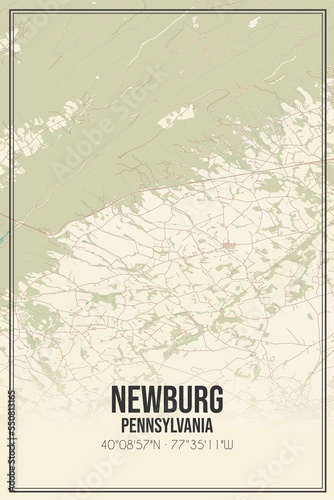 Retro US city map of Newburg, Pennsylvania. Vintage street map. photo