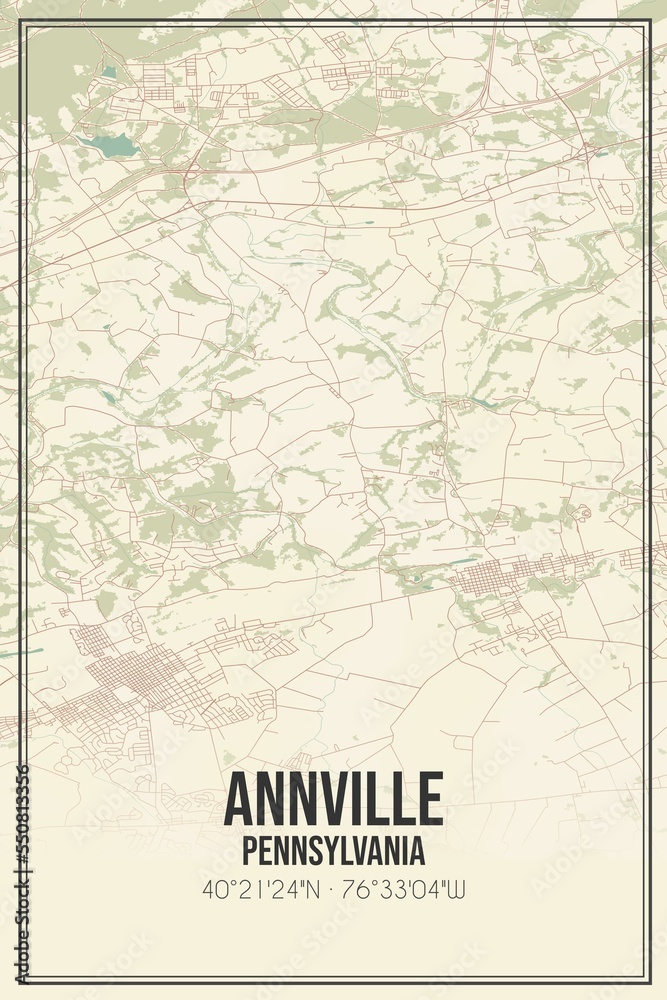 Retro US city map of Annville, Pennsylvania. Vintage street map.