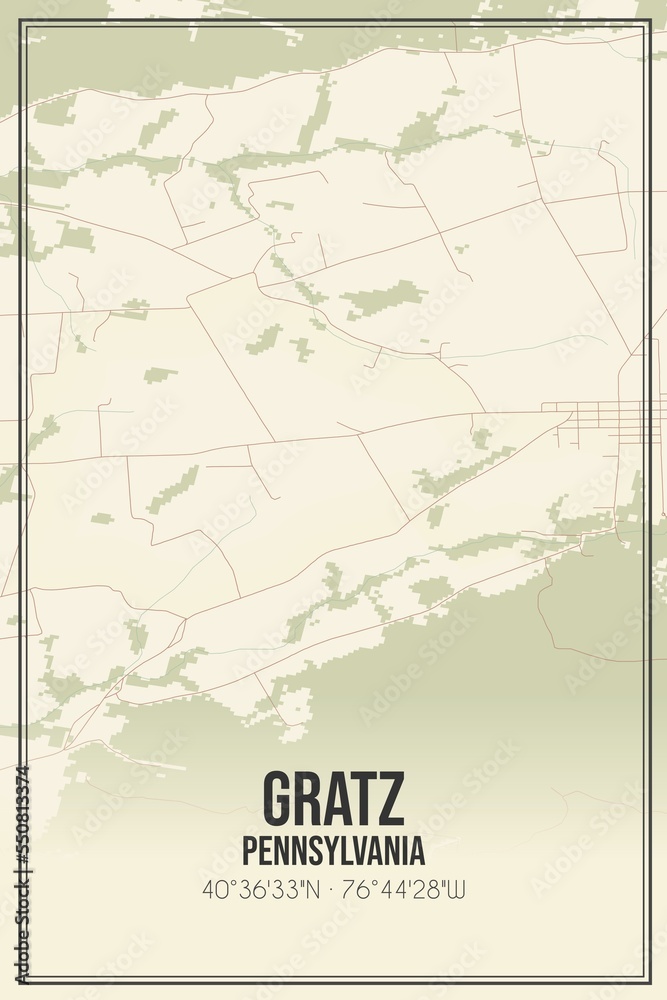 Fototapeta premium Retro US city map of Gratz, Pennsylvania. Vintage street map.