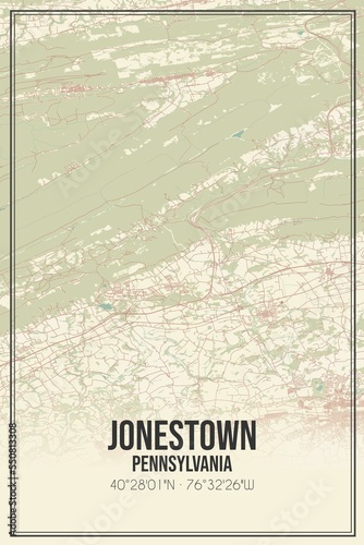 Retro US city map of Jonestown, Pennsylvania. Vintage street map. photo