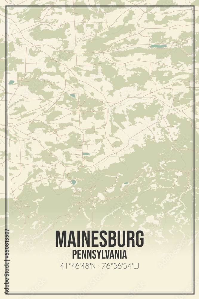 Retro US city map of Mainesburg, Pennsylvania. Vintage street map.
