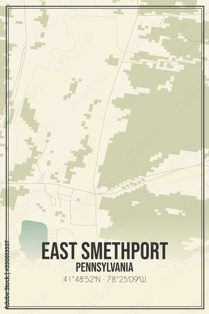 Retro US city map of East Smethport, Pennsylvania. Vintage street map.