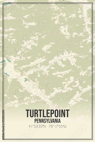 Retro US city map of Turtlepoint, Pennsylvania. Vintage street map. photo