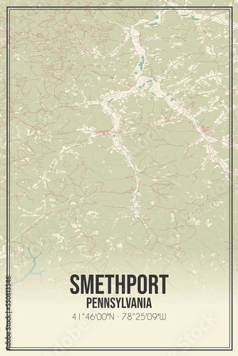 Retro US city map of Smethport, Pennsylvania. Vintage street map. photo