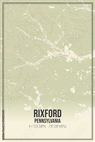 Retro US city map of Rixford, Pennsylvania. Vintage street map. photo