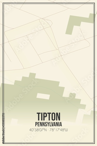 Retro US city map of Tipton, Pennsylvania. Vintage street map. photo