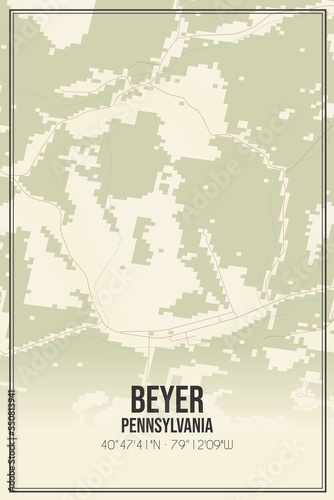 Retro US city map of Beyer, Pennsylvania. Vintage street map. photo