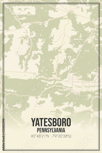 Retro US city map of Yatesboro  Pennsylvania. Vintage street map.